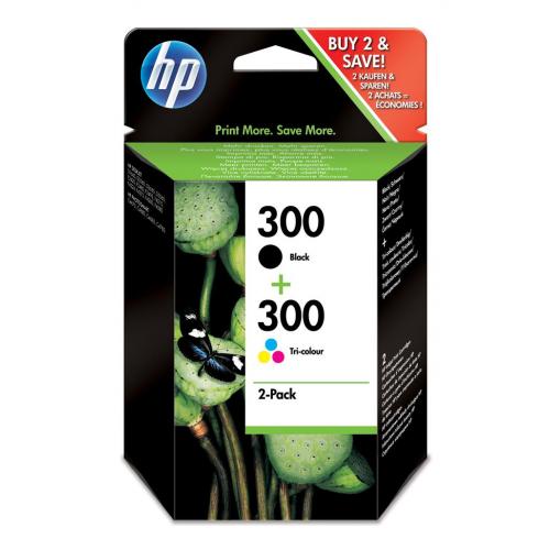 HP 300 original ink cartridge black and tri-colour standard capacity 2 x 4ml black: 200 pages colour: 165 pages 2-pack