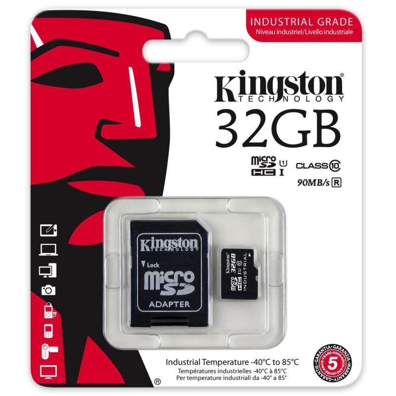 Memory Card microSDHC Kingston Industrial 32GB, Class 10, UHS-I U1 + Adaptor SD