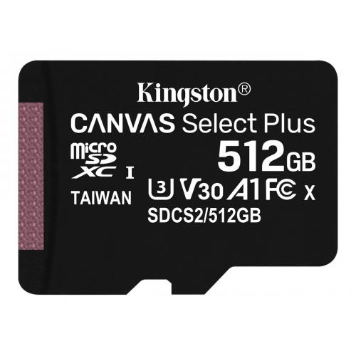 Memory Card microSDXC Kingston Canvas Select Plus 512GB, Class 10, UHS-I U3, V30, A1