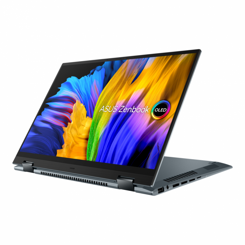 Laptop 2-in-1 ASUS Zenbook 14 Flip OLED UP5401EA-KN701R, Intel Core i7-1165G7, 14inch Touch, RAM 16GB, SSD 1TB, Intel Iris Xe Graphics, Windows 10 Pro, Pine Grey