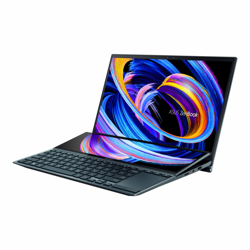 Laptop ASUS ZenBook Duo 14 UX482EA-HY221R, Intel Core i7-1165G7, 14inch Touch, RAM 32GB, SSD 1TB, Intel Iris Xe Graphics, Windows 10 Pro, Celestial Blue